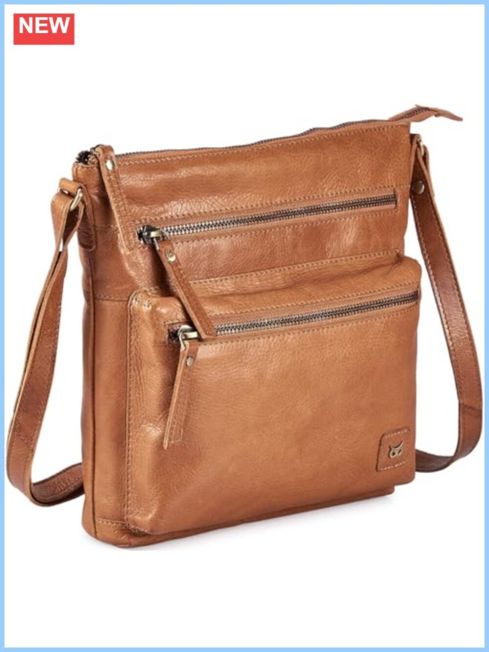 Genuine Full-Grain Cow Leather Crossbody Sling Bag Travel Purse with Adjustable